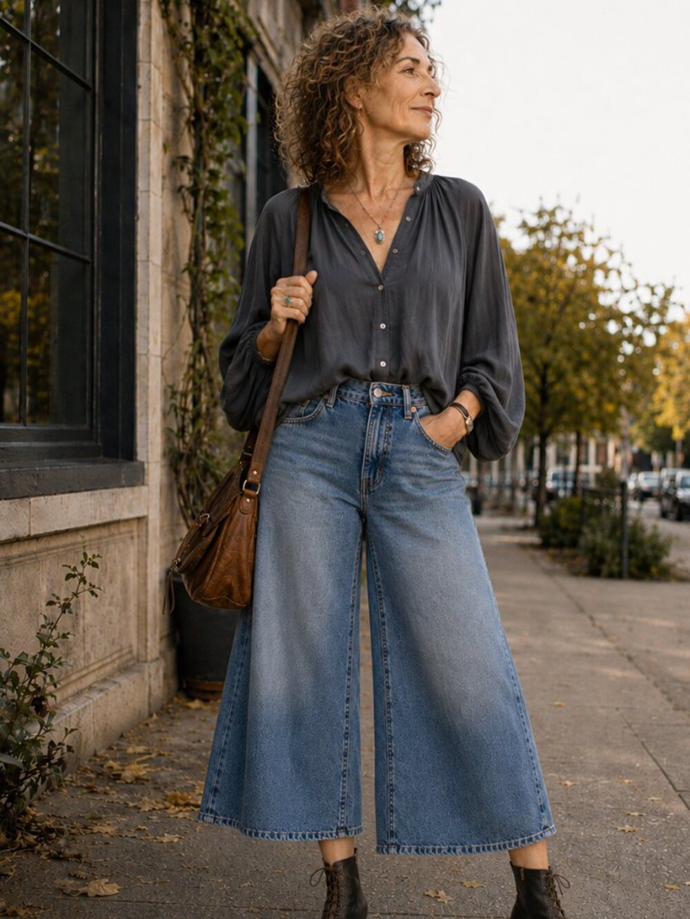 Current Elliott High Rise Wide Leg Cropped Culotte Jeans Blue Denim Size 29
